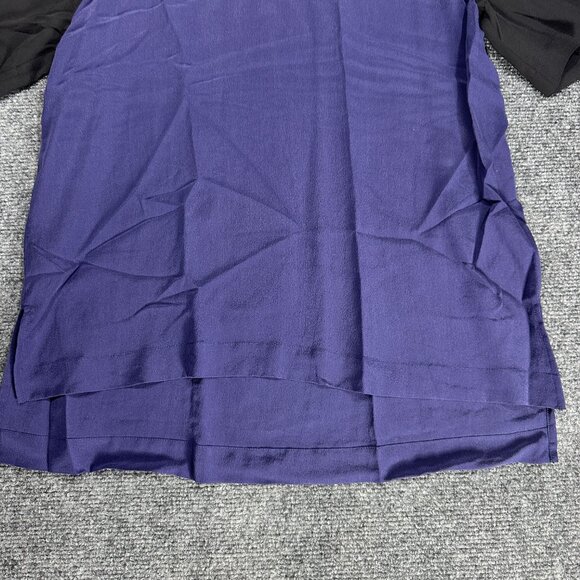 Madewell Top Womens Medium Blue Black Silk Colorblock Blouse Short Sleeve Zip - Picture 2 of 7